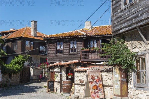 Historic town centre with cobblestone streets and traditional wooden houses, Black Sea, Nesebar, Nessebar, Burgas, Bulgaria, Europe