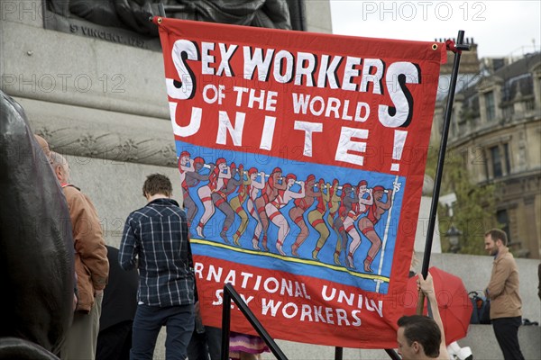 May Day march and rally at Trafalgar Square, London, England, UK May 1st, 2010 Sex Workers of the World Unite banner