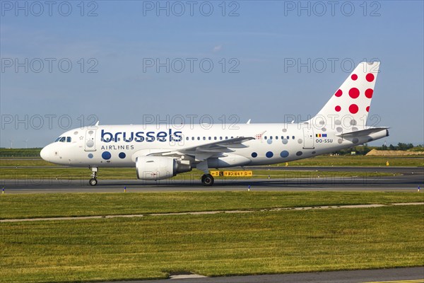 A Brussels Airlines Airbus A319 aircraft with the registration number OO-SSU at Split Airport, Croatia, Europe