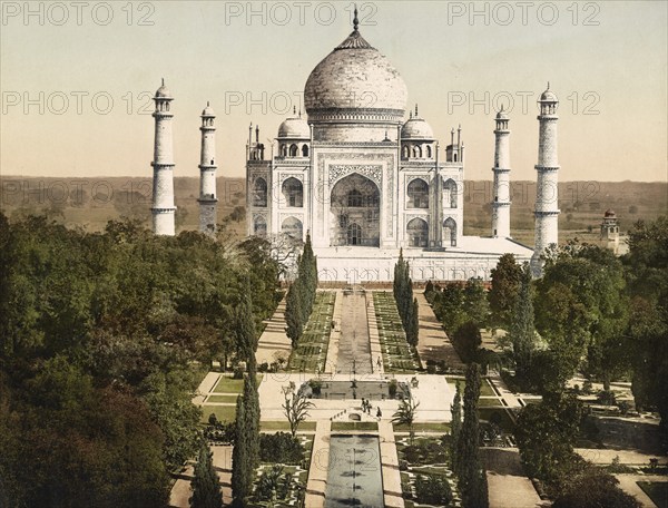 Agra. Taj Mahal, India, digitally restored reproduction from a 19th century original, record date not stated, India, digitally restored reproduction from a 19th century original, record date not stated, Asia