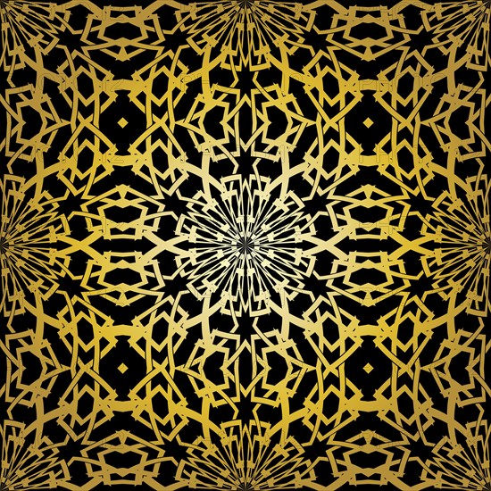 Geometric gold lace seamless pattern. Arabic tile lattice vector background.