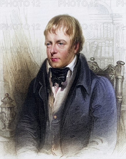 Walter Scott (1771-1832) Scottish author and poet. Known for his historical Waverley novels. Engraving from A Biographical Dictionary of Eminent Scotsmen by Thomas Thomson (1870), Historical, digitally restored reproduction from a 19th century original, Record date not stated