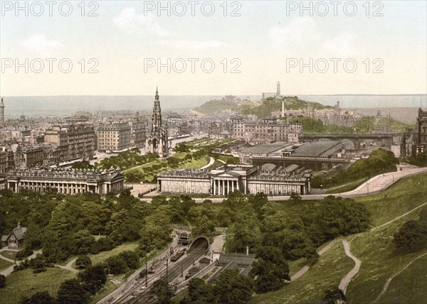 Edinburgh from the castle, Scotland, Historical, digitally restored reproduction from a 19th century original, Record date not stated