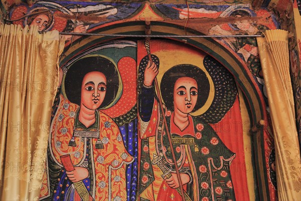 Ahamra region, Azoa Maryam round church on the Zeghie peninsula in Lake Tana, Lake Tsana or Lake Dembea, mural painting, Ethiopia, Africa