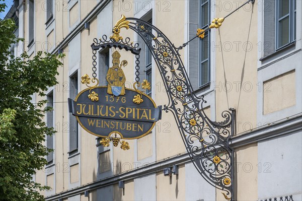 Wrought iron nose plate from the Julius-Spital wine taverns, Würzburg, Lower Franconia, Bavaria, Germany, Europe