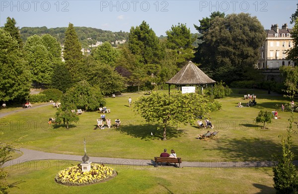 Parade Gardens public park in city centre of Bath, Somerset, England, United Kingdom, Europe