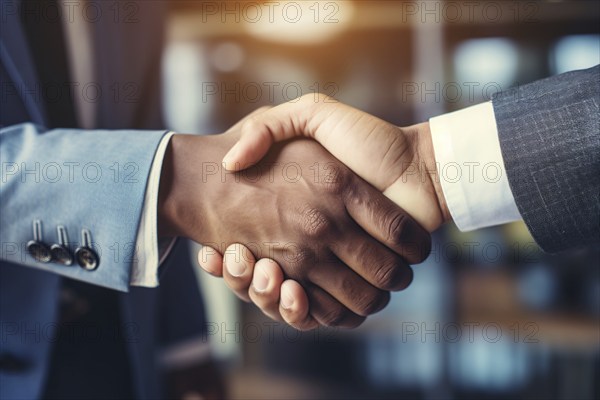 Handschake closeup. African american and caucasian men shaking hands. KI generiert, generiert AI generated