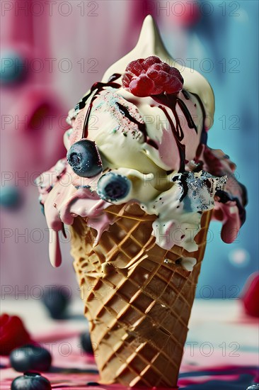 AI generated surreal food art blending a dripping ice cream cone morphing into digital bytes surrealistic blend of food