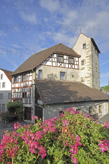 Historic tower house, building, tower, Stettener Straße, Meersburg, Obersee, Lake Constance, Lake Constance area, Baden-Württemberg, Germany, Europe