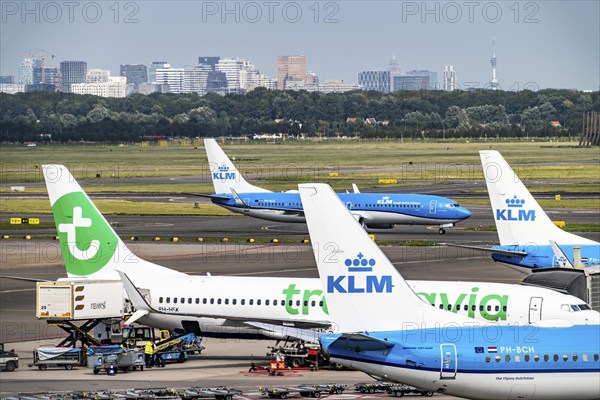 Amsterdam Schiphol Airport, aeroplanes on the taxiway, at the terminal, Gate D, check-in, apron, Amsterdam, Netherlands