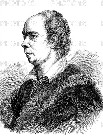 Oliver Goldsmith, 10 November 1728, 4 April 1774, an Irish writer and physician best known for his novel The Vicar of Wakefield (1766), his pastoral poem The Deserted Village (1770) and his plays The Good-natur'd Man (1768) and She Stoops to Conquer (1773), Historical, digital reproduction of a 19th century original