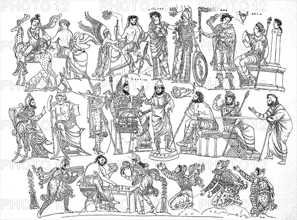 The War Council of Darius, Painting on the Darius Vase from the 3rd century BC, Illustration from 1880, Historical, digital reproduction of an original from the 19th century