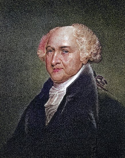 John Adams, 1735-4 to 1826, Second President of America American statesman and founding father Signer of the Declaration of Independence Engraving by J B Longacre from the 19th century, Historical, digitally restored reproduction from a 19th century original, Record date not stated