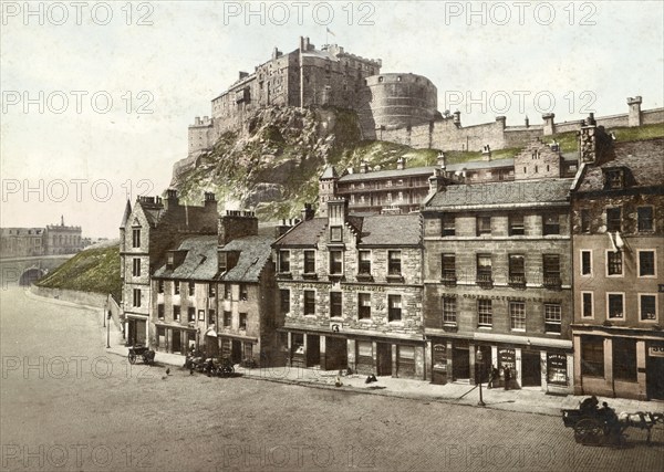 Edinburgh Castle, from Grassmarket, Scotland, c. 1890, Historic, digitally restored reproduction from a 19th century original