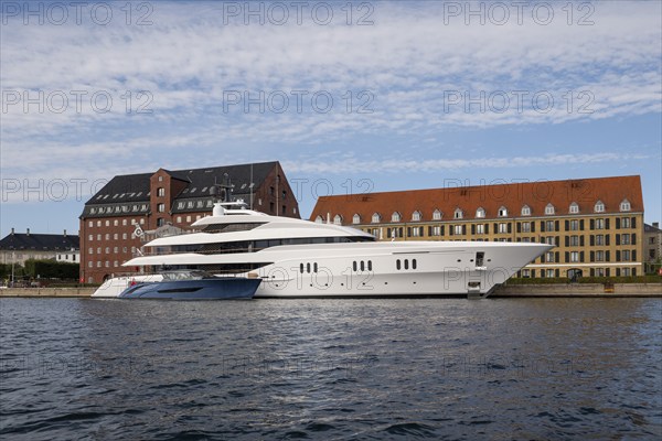 72m luxury yacht or superyacht Vanish George Town with helicopter by Larry Van Tuyl, designed by Harrison Eidsgaard, harbour, Copenhagen, Denmark, Europe