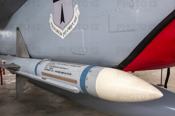 Pueblo, Colorado - An AIM-7 Sparrow air-to-air missile under the slogan 'Prepared to Prevail' on an aircraft at the Pueblo Weisbrod Aircraft Museum.