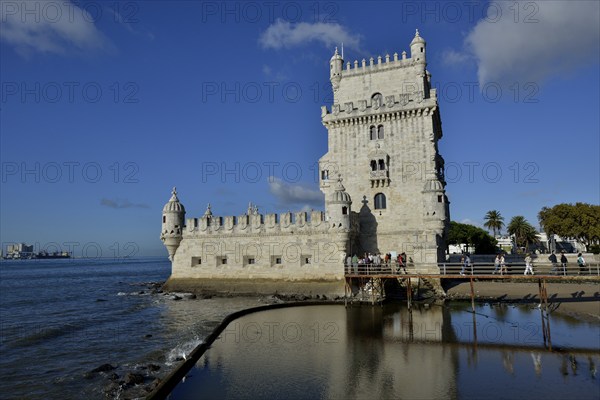 Torre de Belém tower, built in 1520 by Manuel I, UNESCO World Heritage Site on the banks of the Tagus River, Belém, Lisbon, Lisbon District, Portugal, Europe