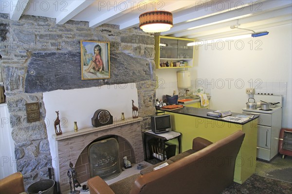 Interior quarryman's house 1969, National slate museum, Llanberis, Gwynedd, Snowdonia, north Wales, UK