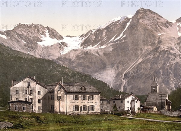 St. Gertraud in Sulden and the Suldenspitze, formerly Austria-Hungary, today South Tyrol, Italy, Historical, digitally restored reproduction from a 19th century original, Record date not stated, Europe