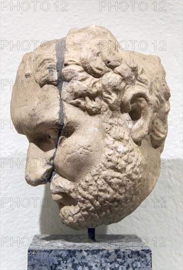 Carved Roman portrait head of a high ranking official, archaeology museum, Apollonia Archaeological Park, Albania, Europe