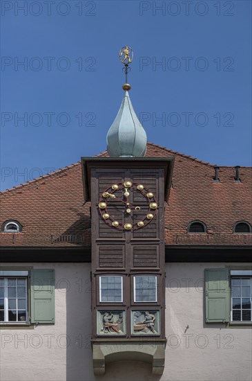 Clock tower with figures from the trade, Schwäbisch Hall, Baden-Württemberg, Germany, Europe