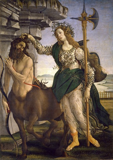 Pallas and the Centaur (1480-1485), Pallas And The Centaur, Painting by Sandro Botticelli (1 March 1445, 1510), one of the most important Italian painters and draughtsmen of the early Renaissance, Historic, digitally restored reproduction from an original, Record date not stated