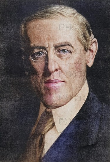 Thomas Woodrow Wilson 1856 to 1924. 28th President of the United States. From L'Illustration, 1917, Historical, digitally restored reproduction from a 19th century original, Record date not stated