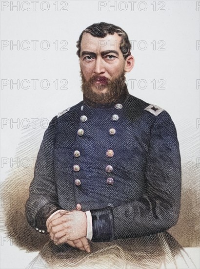 Philip Henry Sheridan (born 6 March 1831 in Albany, New York, died 5 August 1888 in Nonquitt, Massachusetts) was an officer in the US Army and, as a lieutenant general, commander-in-chief of the army. After a photograph by Matthew Brady (1824-1896), Historical, digitally restored reproduction from a 19th century original, Record date not stated