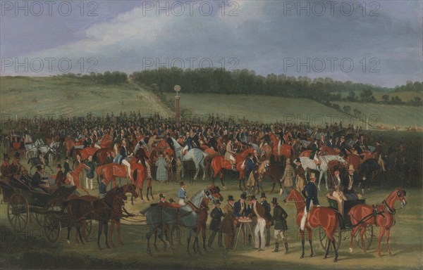 Epsom race, the betting counter, horse betting, 1834, England, Historical, digitally restored reproduction from a 19th century original, Record date not stated