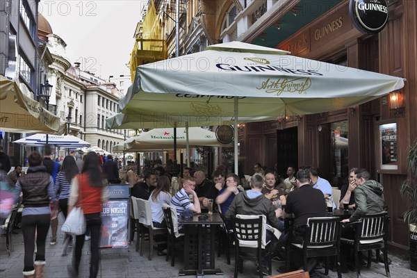 Bucharest, city centre, street scene in the historic old town, street cafes and restaurants, Romania, Europe