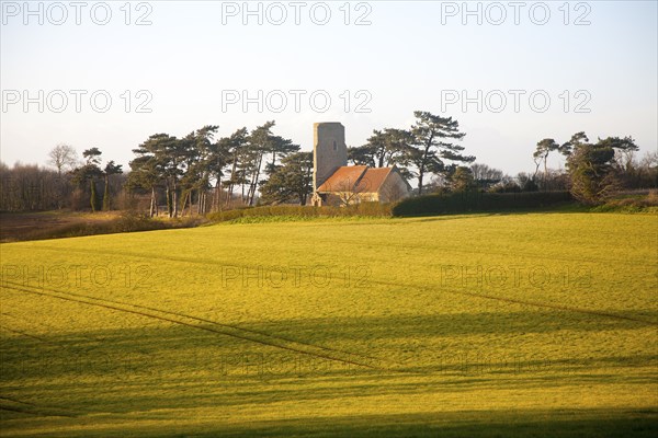 All Saints church at Ramsholt, Suffolk, England set amongst fields and trees