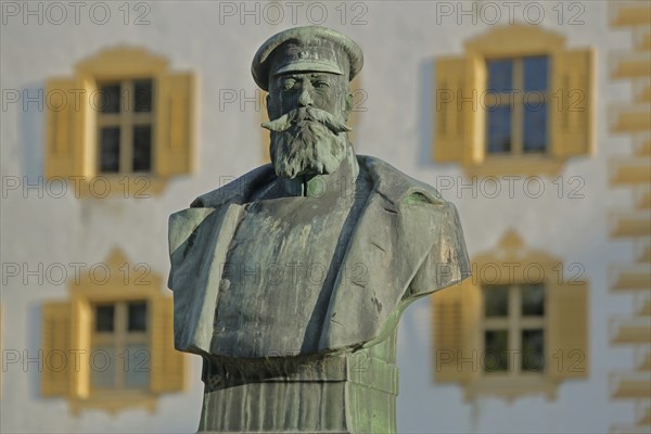 Monument and bust to Prince William of Baden, bronze, sculpture, monastery, castle, Salem, Lake Constance region, Baden-Württemberg, Germany, Europe