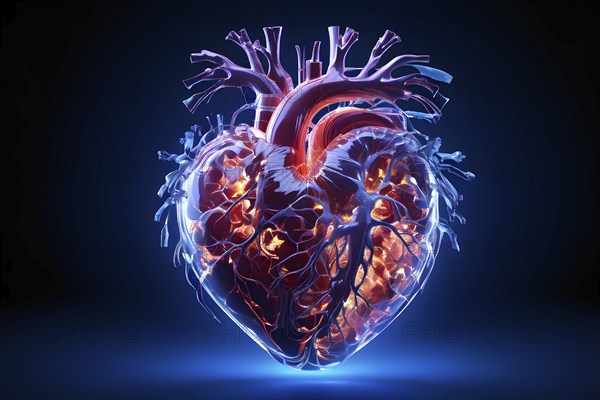 Human heart three dimensional holistic render, ai generated, AI generated