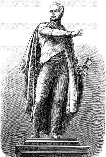 Statue of August Wilhelm Anton Count Neidhardt von Gneisenau, Prussian field marshal, reformer of the army, Berlin, sword, full-length portrait, Prussia, historical illustration 1882