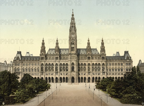 Das Rathaus von Wien, Österreich, digital restaurierte Reproduktion eines Originals aus dem 19. Jahrhundert, Aufnahmeddatum nicht angegeben, The townhall, City Hall, of Vienna, Austria, digitally restored reproduction from a 19th century original, record date not stated, Europe