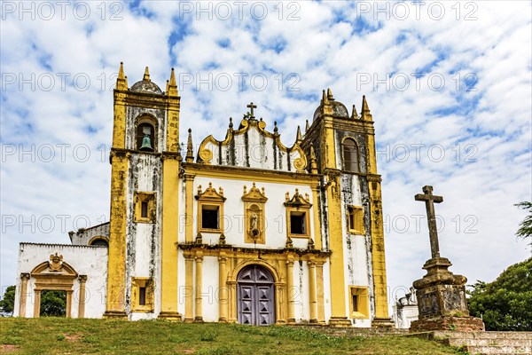 Old baroque church facade deteriorated by time in the historic city of Olinda in Pernambuco, Olinda, Pernambuco, Brazil, South America