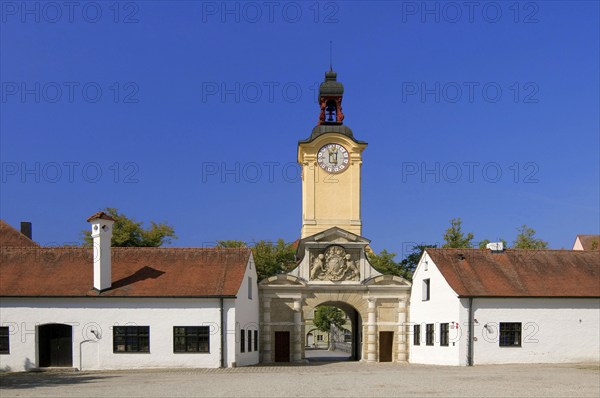 Europe, Germany, Bavaria, Danube, Ingolstadt, New Palace, View to the baroque clock tower, Bavarian Army Museum, Ingolstadt, Bavaria, Germany, Europe