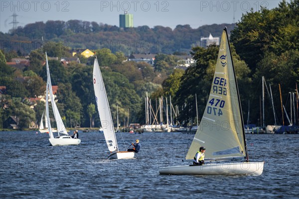 Lake Baldeney in Essen, reservoir of the Ruhr, sailing boats, Essen Sailing Week Sailing Regatta, Essen, North Rhine-Westphalia, Germany, Europe