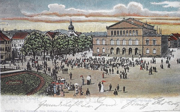 Historical, digitally restored reproduction from a 19th century original, Record date not stated, Stand concert on the Schlossplatz in front of the Hofthater, 1905, Coburg, Upper Franconia, Bavaria, Germany, Europe