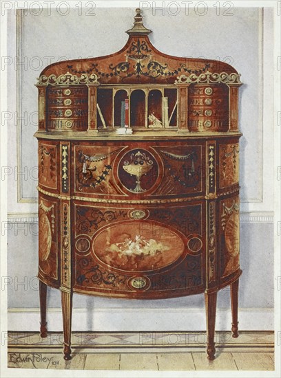 Furniture around the turn of the century 1900, Inlaid and painted satinwood writing-desk cabinet, ormolu mounted (1910, 1911) .jpg