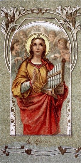 Saint's picture depicting St Cecilia, Germany, 1900, Historical, digital reproduction of an original from the 19th century, Europe