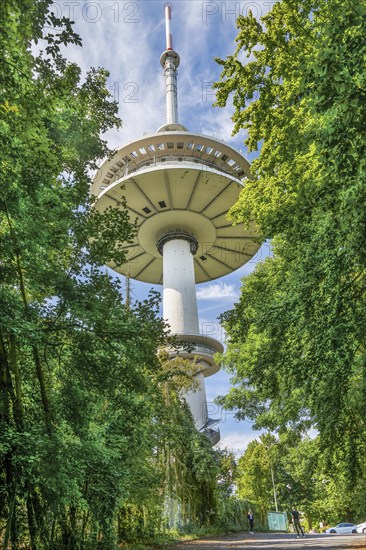 Television tower near Hausberge, district of Porta Westfalica, Weser Valley, Weserbergland, North Rhine-Westphalia, Germany, Europe