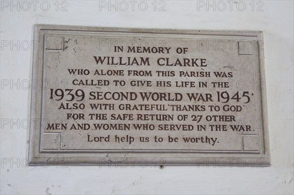 Village second world war memorial to fallen, Saint Andrew church, Westhall, Suffolk, England, UK