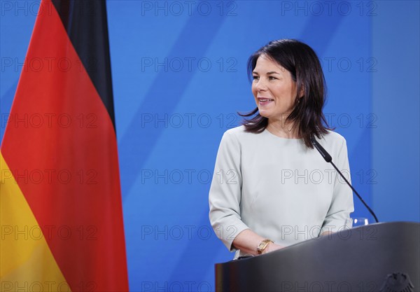 Annalena Bärbock, Federal Foreign Minister, photographed during a press conference in Berlin, 09.04.2024. Photographed on behalf of the Federal Foreign Office'