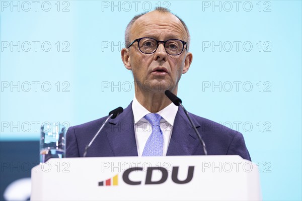 Berlin, Germany, 6 May 2024: Friedrich Merz, Chairman of the Christian Democratic Union of Germany (CDU), speaks during the CDU Germany 2024 party conference, Europe