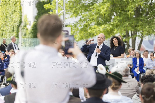 Olaf Scholz (Federal Chancellor, SPD) at the Germany Dialogue on the topic Together for Democracy in the dialogue forum at Celebrating Democracy. / The Basic Law turns 75, together it will be a celebration, Berlin, 24.05.2024