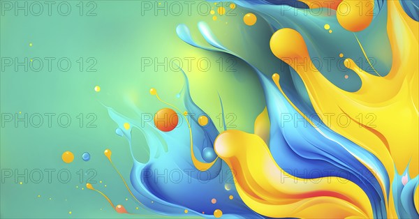 Abstract wallpaper with colorful blobs and liquid shapes on a green background, AI generated