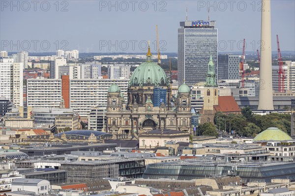 Berlin Cathedral, prefabricated buildings in East Berlin. View from the panorama point Kollhoff-Tower at Potsdamer Platz, city view. Berlin, Germany, Europe