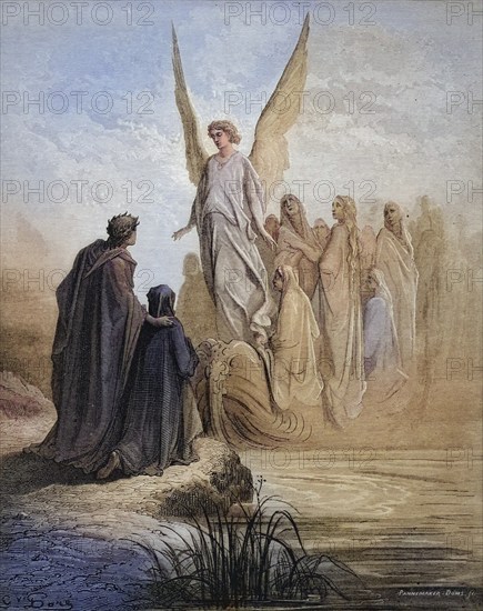 Illustration for Purgatorio by Dante Alighieri Canto, by Gustave Dore 1832-1883, French artist, Inferno, Hell, Paradise, Angels, Damnation, Historical, digitally restored reproduction from a 19th century original, Record date not stated