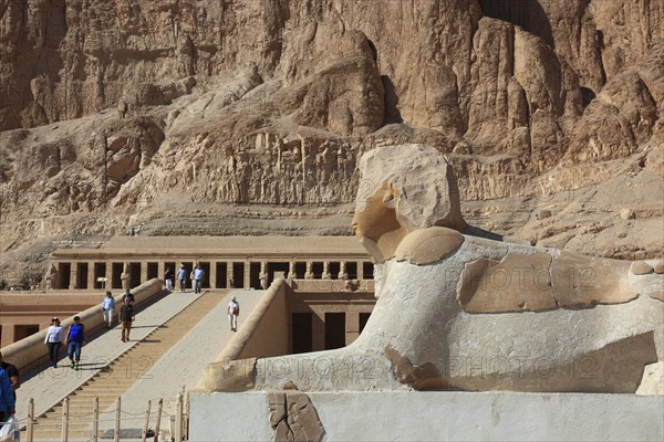 The mortuary temple of the first female pharaoh Hatshepsut, Hatshepsut Temple in Deir el-Bahari on the west bank of the Nile in Thebes, Africa, Egypt, Africa